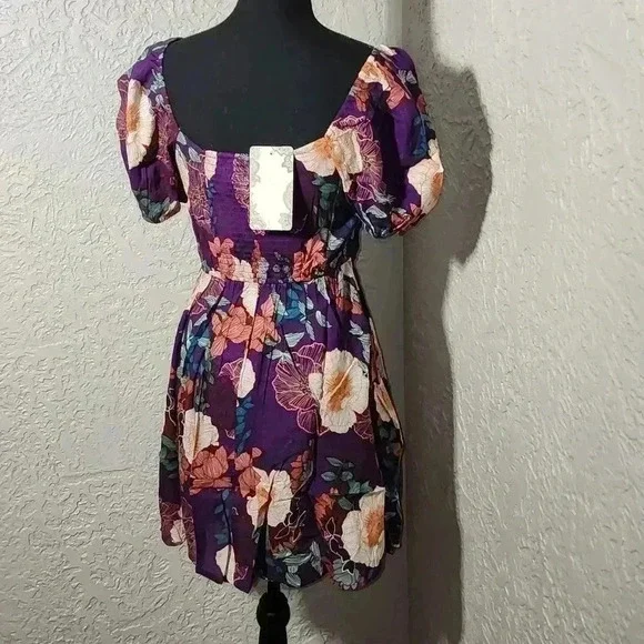 Band of the Free NWT MINI DRESS iimee purple smoked flowy"s - Picture 6 of 14